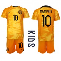 Netherlands Memphis Depay #10 Replica Home Minikit World Cup 2022 Short Sleeve (+ pants)